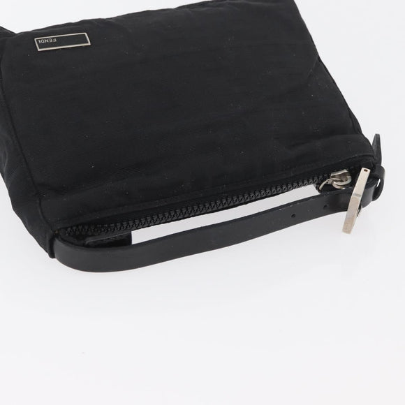 FENDI Zucca Canvas Pouch Black Silver Auth YKZ366
