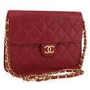 CHANEL Matelasse Chain Shoulder Bag Lamb Skin Red Gold CC Auth YKZ368-1