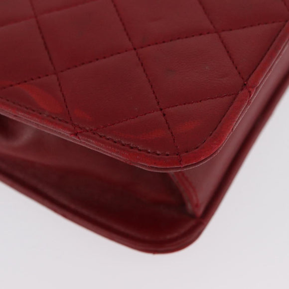CHANEL Matelasse Chain Shoulder Bag Lamb Skin Red Gold CC Auth YKZ368