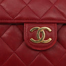 CHANEL Matelasse Chain Shoulder Bag Lamb Skin Red Gold CC Auth YKZ368-19