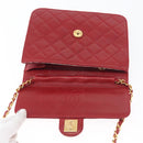 CHANEL Matelasse Chain Shoulder Bag Lamb Skin Red Gold CC Auth YKZ368-20