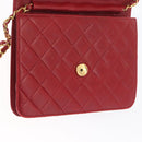 CHANEL Matelasse Chain Shoulder Bag Lamb Skin Red Gold CC Auth YKZ368-22