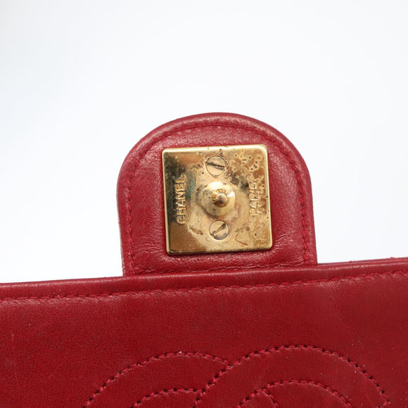 CHANEL Matelasse Chain Shoulder Bag Lamb Skin Red Gold CC Auth YKZ368