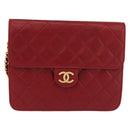 CHANEL Matelasse Chain Shoulder Bag Lamb Skin Red Gold CC Auth YKZ368-13