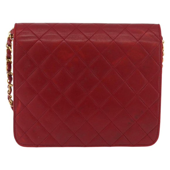 CHANEL Matelasse Chain Shoulder Bag Lamb Skin Red Gold CC Auth YKZ368