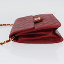 CHANEL Matelasse Chain Shoulder Bag Lamb Skin Red Gold CC Auth YKZ368-4