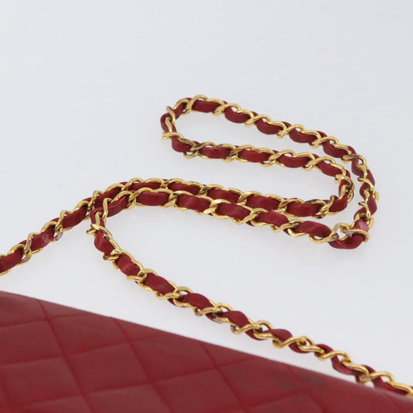 CHANEL Matelasse Chain Shoulder Bag Lamb Skin Red Gold CC Auth YKZ368