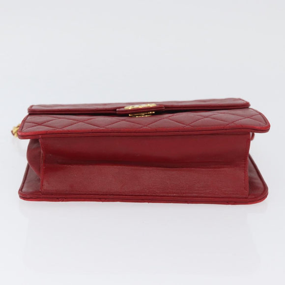 CHANEL Matelasse Chain Shoulder Bag Lamb Skin Red Gold CC Auth YKZ368