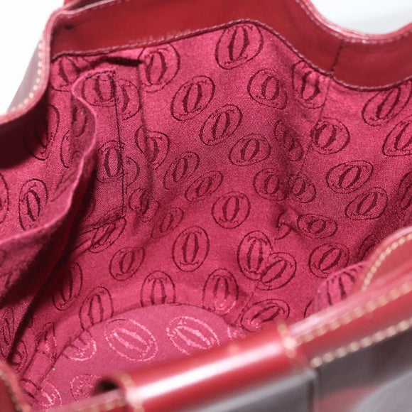 CARTIER Must Line Purse Shoulder Bag Leather Bordeaux Gold Auth YKZ388
