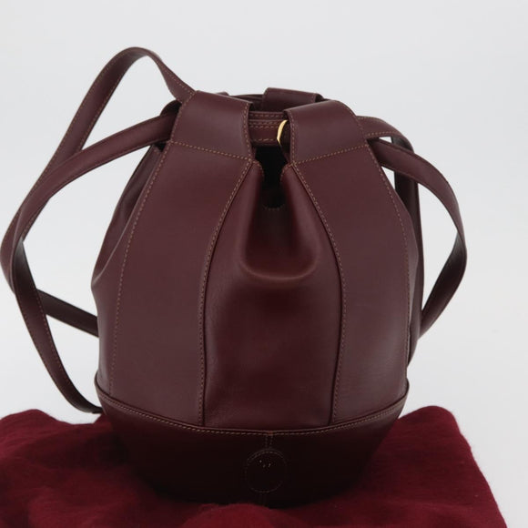 CARTIER Must Line Purse Shoulder Bag Leather Bordeaux Gold Auth YKZ388