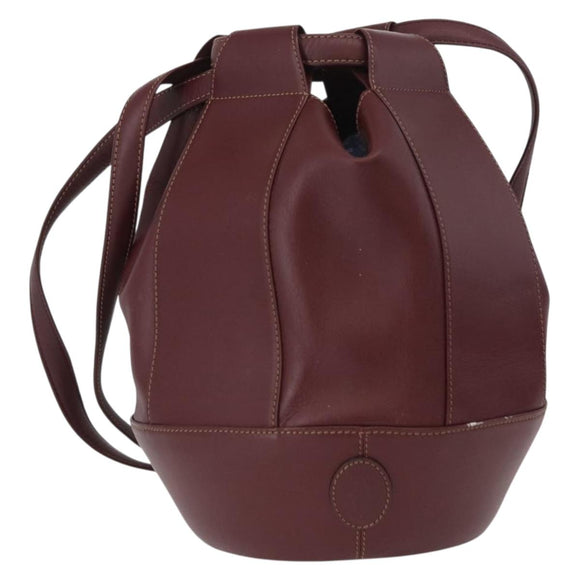 CARTIER Must Line Purse Shoulder Bag Leather Bordeaux Gold Auth YKZ388