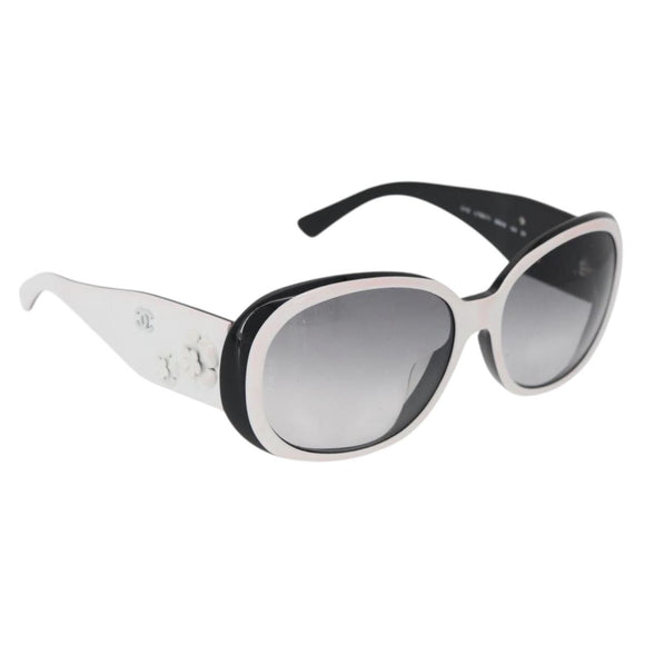 CHANEL Camelia Sunglasses plastic White Black 5113 CC Auth YKZ401