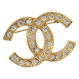 CHANEL Brooch metal Gold Tone CC Auth YKZ404M