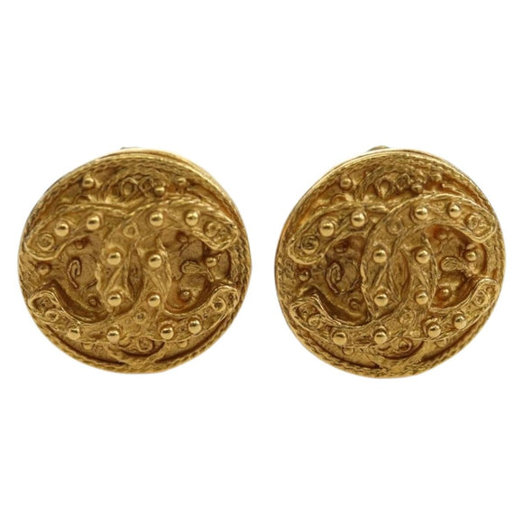 CHANEL Earring metal Gold Tone CC Auth YKZ406M