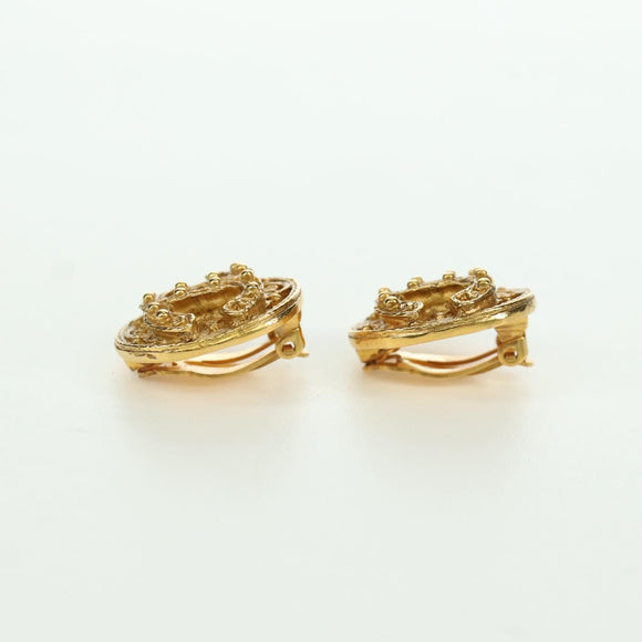 CHANEL Earring metal Gold Tone CC Auth YKZ406M