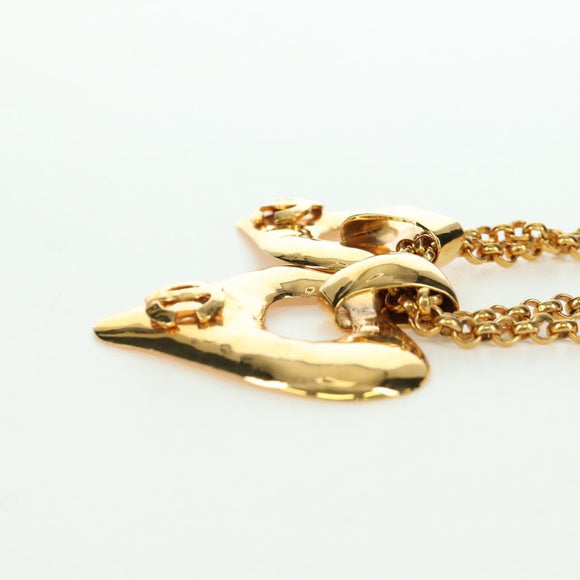 CHANEL Heart Necklace metal Gold Tone CC Auth YKZ408M