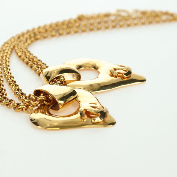 CHANEL Heart Necklace metal Gold Tone CC Auth YKZ408M