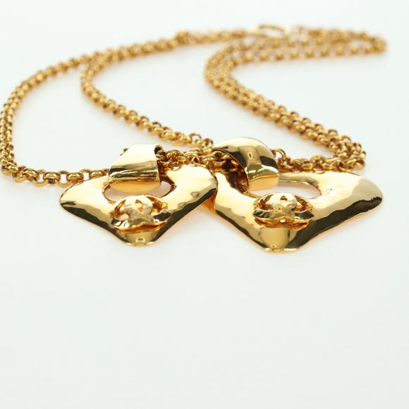 CHANEL Heart Necklace metal Gold Tone CC Auth YKZ408M