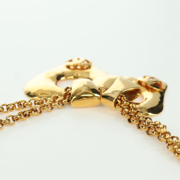CHANEL Heart Necklace metal Gold Tone CC Auth YKZ408M