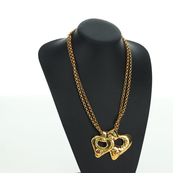 CHANEL Heart Necklace metal Gold Tone CC Auth YKZ408M
