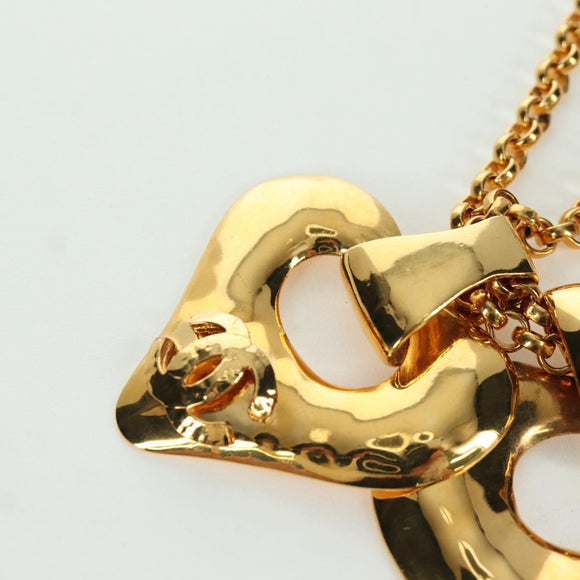 CHANEL Heart Necklace metal Gold Tone CC Auth YKZ408M