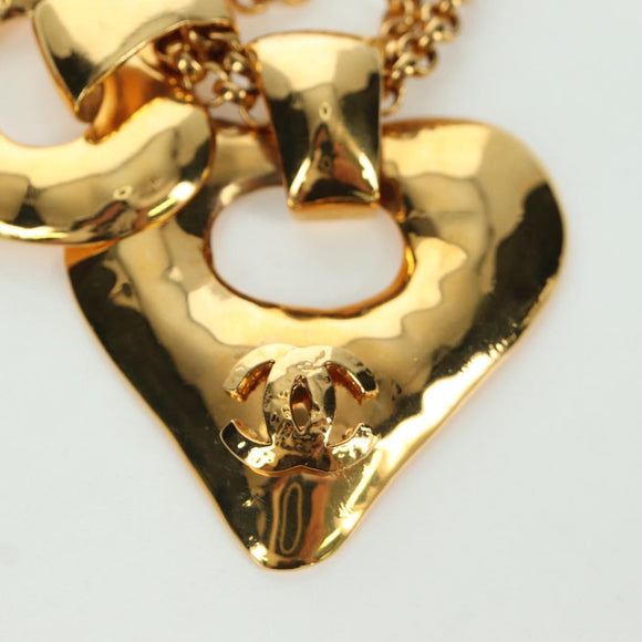 CHANEL Heart Necklace metal Gold Tone CC Auth YKZ408M
