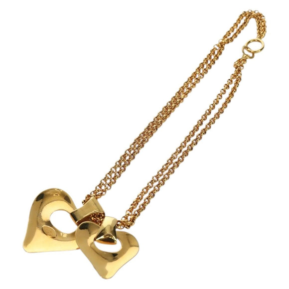 CHANEL Heart Necklace metal Gold Tone CC Auth YKZ408M