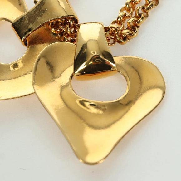CHANEL Heart Necklace metal Gold Tone CC Auth YKZ408M