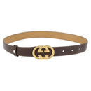 GUCCI Interlocking Belt Leather 31.9"" Brown Gold Auth YKZ409-1