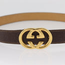 GUCCI Interlocking Belt Leather 31.9"" Brown Gold Auth YKZ409-5