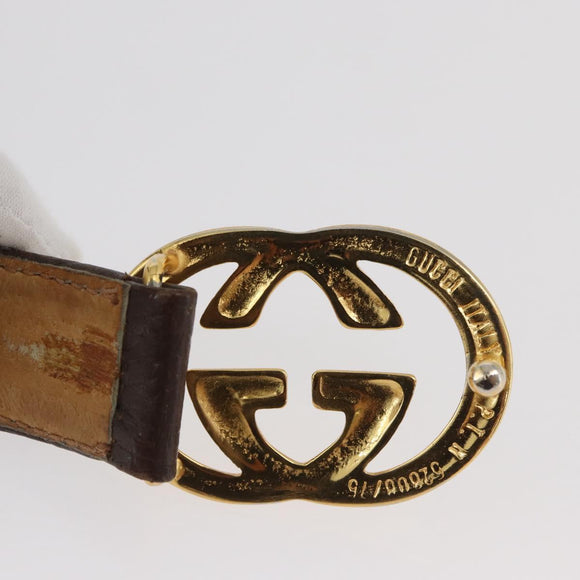 GUCCI Interlocking Belt Leather 31.9"" Brown Gold Auth YKZ409