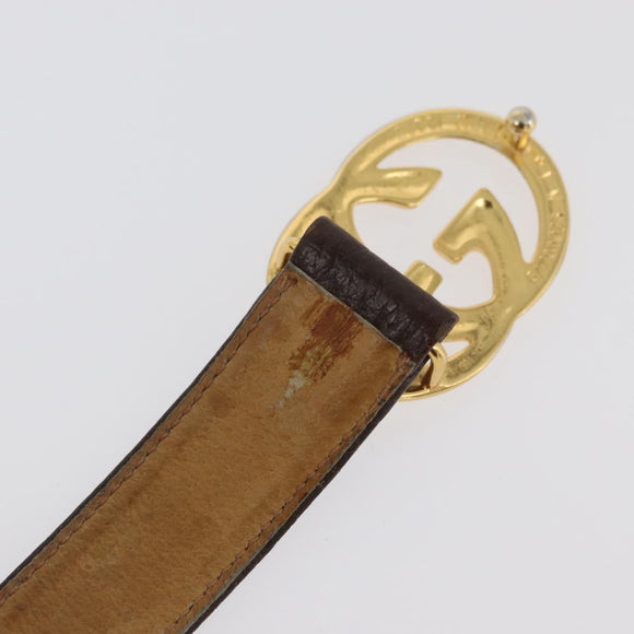 GUCCI Interlocking Belt Leather 31.9"" Brown Gold Auth YKZ409