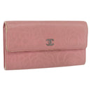CHANEL Camelia Long Wallet Lamb Skin Pink CC Auth YKZ410-1