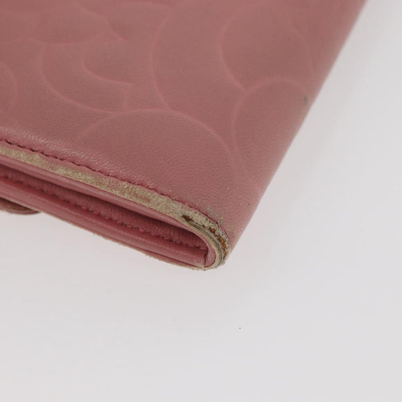 CHANEL Camelia Long Wallet Lamb Skin Pink CC Auth YKZ410