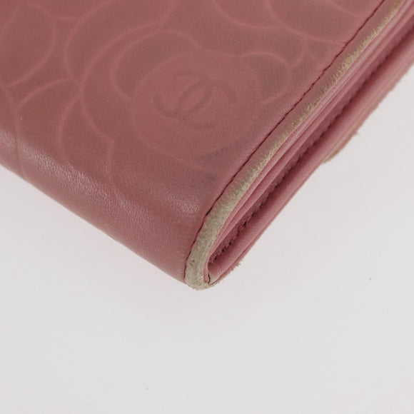 CHANEL Camelia Long Wallet Lamb Skin Pink CC Auth YKZ410
