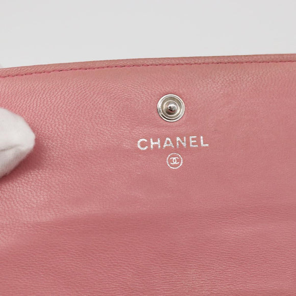 CHANEL Camelia Long Wallet Lamb Skin Pink CC Auth YKZ410