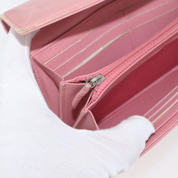 CHANEL Camelia Long Wallet Lamb Skin Pink CC Auth YKZ410