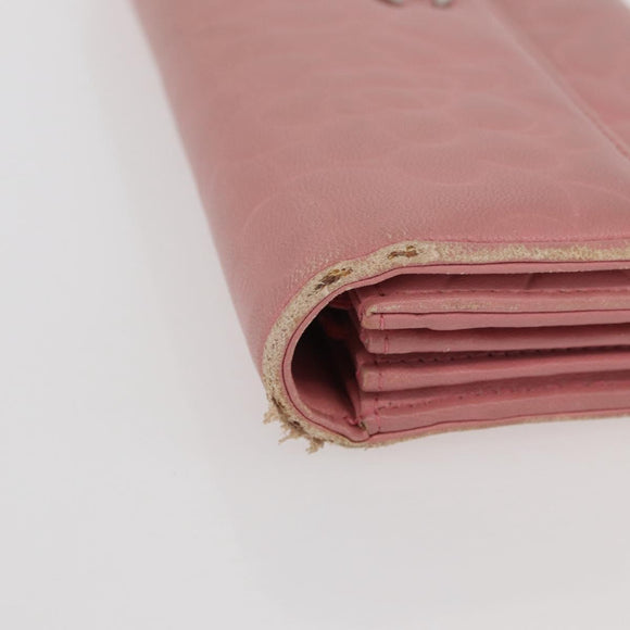 CHANEL Camelia Long Wallet Lamb Skin Pink CC Auth YKZ410