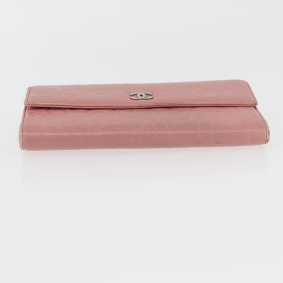 CHANEL Camelia Long Wallet Lamb Skin Pink CC Auth YKZ410