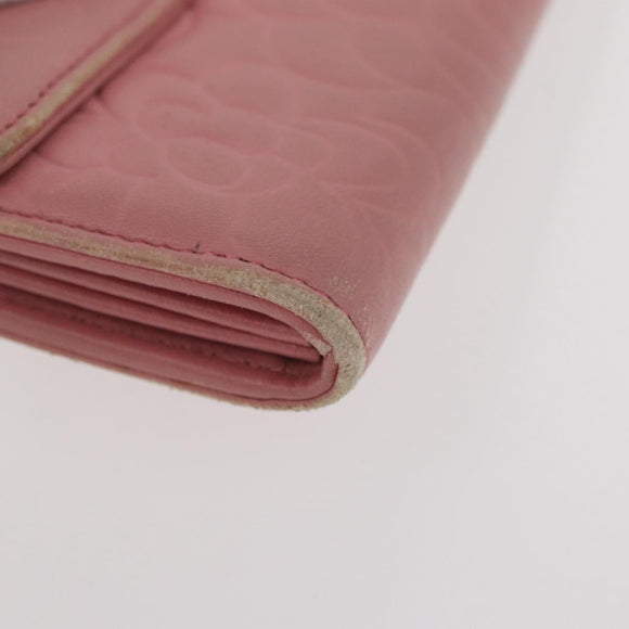 CHANEL Camelia Long Wallet Lamb Skin Pink CC Auth YKZ410