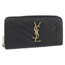 SAINT LAURENT Long Wallet Leather Black Gold Auth YKZ412-1