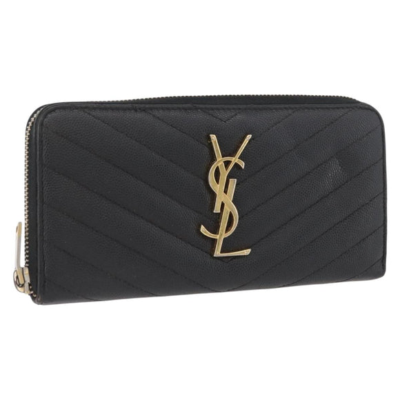 SAINT LAURENT Long Wallet Leather Black Gold Auth YKZ412
