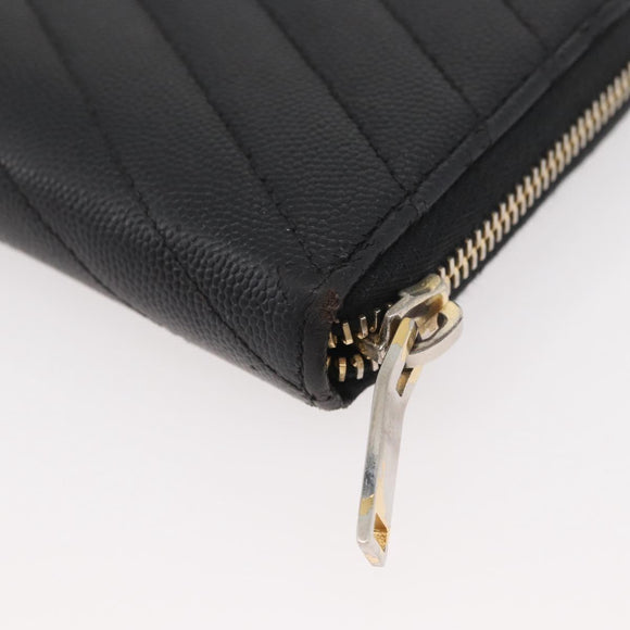 SAINT LAURENT Long Wallet Leather Black Gold Auth YKZ412