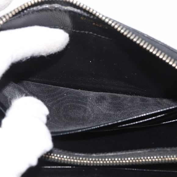 SAINT LAURENT Long Wallet Leather Black Gold Auth YKZ412
