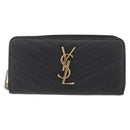 SAINT LAURENT Long Wallet Leather Black Gold Auth YKZ412-13