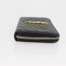 SAINT LAURENT Long Wallet Leather Black Gold Auth YKZ412-3