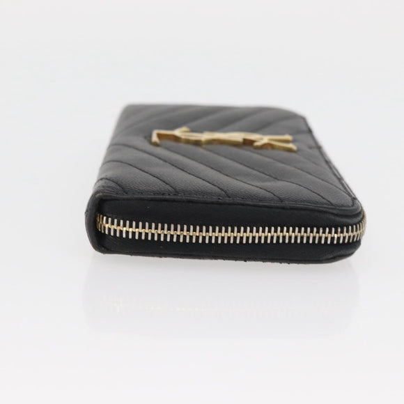 SAINT LAURENT Long Wallet Leather Black Gold Auth YKZ412