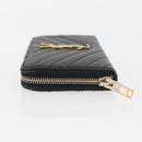 SAINT LAURENT Long Wallet Leather Black Gold Auth YKZ412-4
