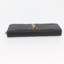 SAINT LAURENT Long Wallet Leather Black Gold Auth YKZ412-6