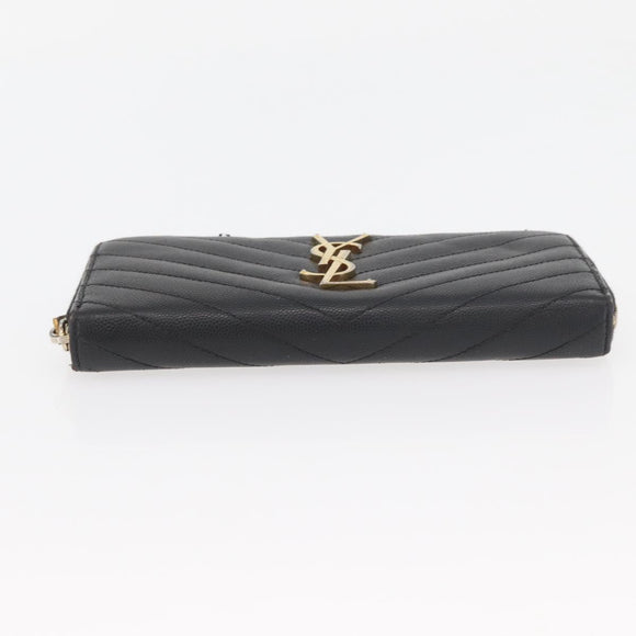 SAINT LAURENT Long Wallet Leather Black Gold Auth YKZ412